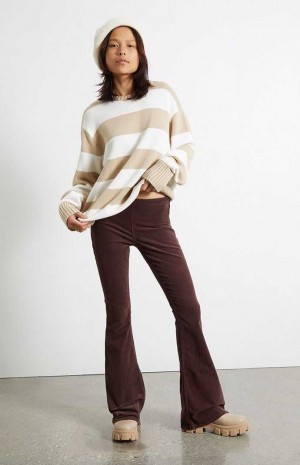 Dámské Kalhoty PacSun Brown Corduroy Low Rise Flare Hnědé | 76MALRDWB