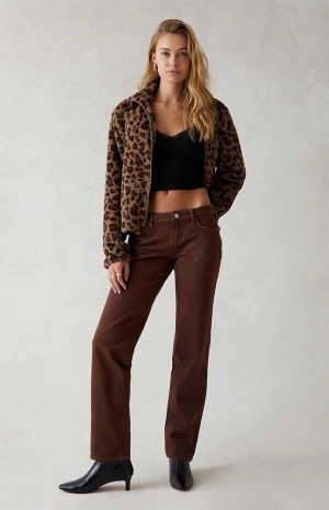 Dámské Kalhoty PacSun Eco Brown Low Rise Rovný Leg Hnědé | 16FWRHDXL