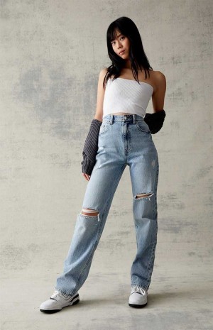 Dámské Kalhoty PacSun Eco Light Blue Ripped '90s Boyfriend Indigo | 67JROKWPL