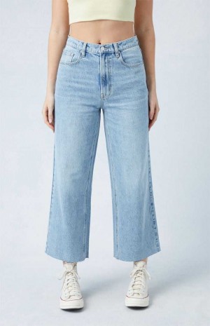 Dámské Kalhoty PacSun Eco Light Indigo Raw Cut Cropped Široké Leg Indigo | 96RIEOLJA