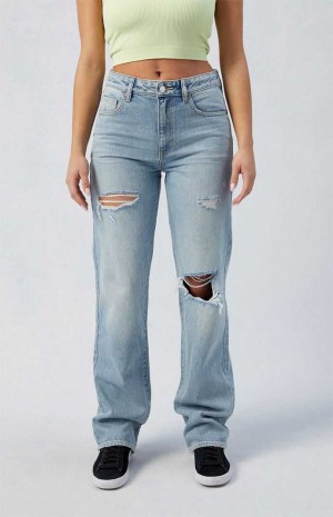 Dámské Kalhoty PacSun Eco Light Indigo Ripped Millie Mid Rise '90s Boyfriend Indigo | 27RGUOQCP