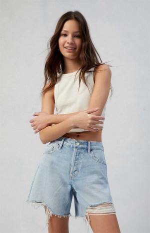 Dámské Kalhoty PacSun Eco Light Indigo Ripped High Waisted Relaxed Jorts Indigo | 42XHIRFCM