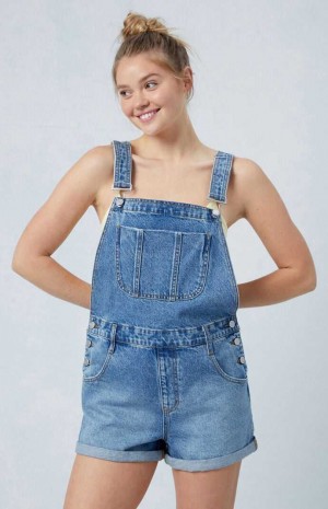 Dámské Kalhoty PacSun Eco Medium Indigo Denim Krátké Overalls Bílé | 61ANIGBZJ