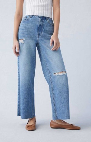 Dámské Kalhoty PacSun Eco Medium Indigo Ripped Cropped Široké Leg Indigo | 04VSIKZMP