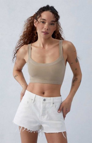 Dámské Kalhoty PacSun Eco Stretch White '70s Cutoff Denim Bílé | 10MIOQXGK