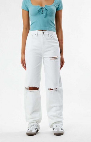 Dámské Kalhoty PacSun Eco White Ripped '90s Boyfriend Bílé | 69DOVERLG