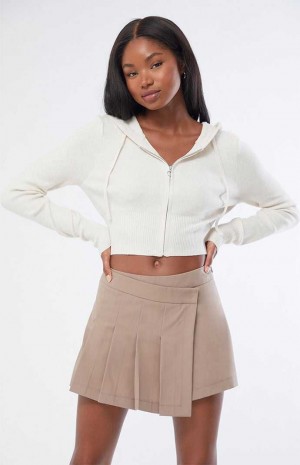 Dámské Kalhoty PacSun Kendall & Kylie Asymmetrical Plisovaný Mini Skort Hnědé | 41MXYJKSW