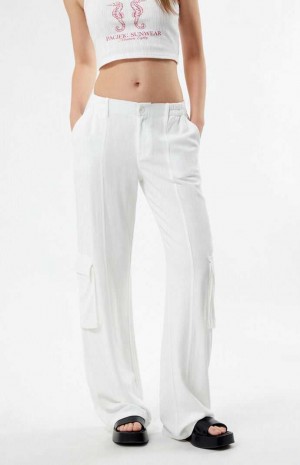 Dámské Kalhoty PacSun Linen Cargo Bílé | 90JCMNPOT