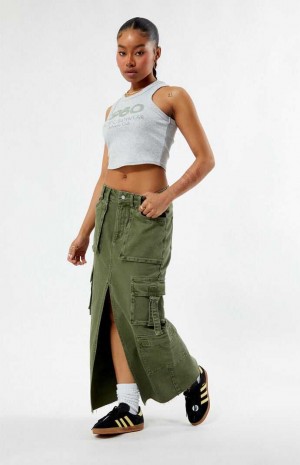 Dámské Kalhoty PacSun Olive Cargo Midi Skirt Olivy Zelené | 95JWAGEMC