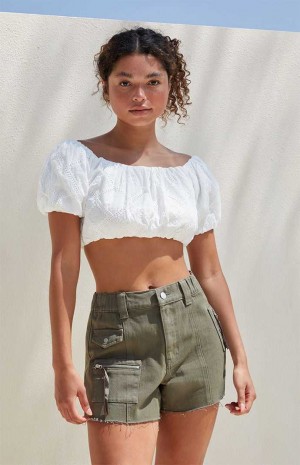 Dámské Kalhoty PacSun Olive High Waisted Cutoff Workwear Olivy Zelené | 29DYTXCSM