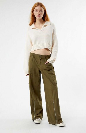 Dámské Kalhoty PacSun Olive Zip Low Rise Cargo Puddle Olivy Zelené | 10GQWSUJK