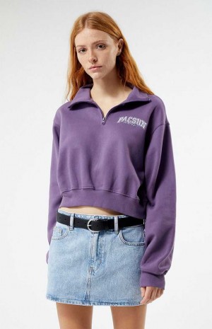 Dámské Mikiny PacSun Los Angeles Half Zip Cropped Fialové | 37WLPIZHJ