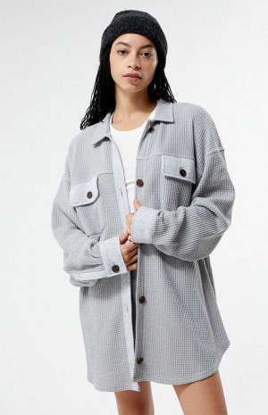 Dámské Mikiny PacSun Waffle Boyfriend Button Up Lounge Shacket Šedé | 37ZWGIYEC