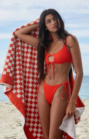 Dámské Plavky PacSun Eco Red Brit Žebrovaný Tie Side Bikiny Červené | 07UHZJOTD