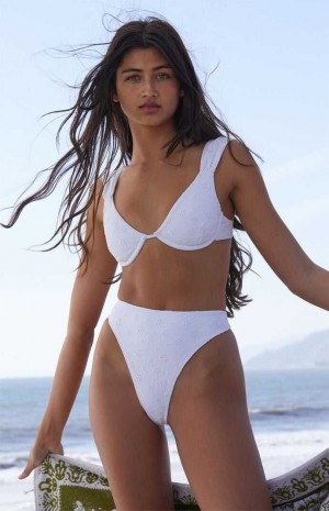 Dámské Plavky PacSun Eco White Layla Eyelet High Waisted Bikiny Bílé | 10GTKUDEB