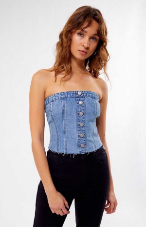 Dámské Topy PacSun Clemmie Denim Tube Indigo | 69PLVKMOJ