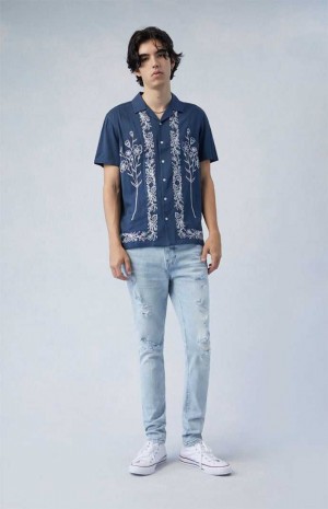 Pánské Džíny PacSun Eco Pohodlí Stretch Indigo Stacked Hubená Světle Indigo | 47HRQIZSB