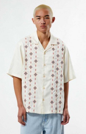 Pánské Košile PacSun Archie Embroidered Oversized Camp Krém | 93WYVKMDR