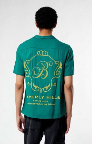 Pánské Košile PacSun Beverly Hills Embroidered Camp Zelene | 30SBHLTJY