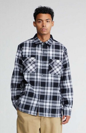 Pánské Košile PacSun Black & White Plaid Heavyweight Flannel Černé Bílé | 81JNFLKHM