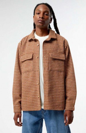 Pánské Košile PacSun Brown Classic Tweed Oversized Shacket Hnědé | 32YSPKIRC