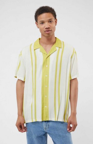 Pánské Košile PacSun Gold Nouveau Stripe Woven Camp Zlaté | 25ENKIYGS