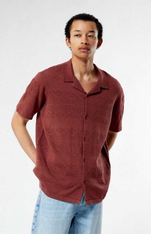 Pánské Košile PacSun Hudson Burgundy Oversized Camp Vínové | 51REGHTJQ