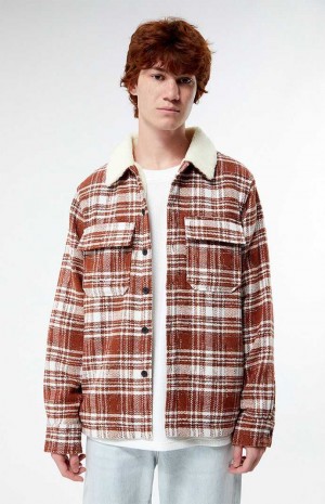 Pánské Košile PacSun Plaid Sherpa Shacket Oranžové | 05OJTAIXC