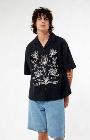 Pánské Košile PacSun Provincial Oversized Embroidered Camp Černé | 58RDMLYVE