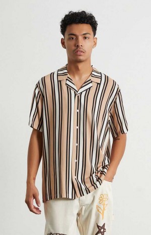 Pánské Košile PacSun Tan Stripe Woven Camp Hnědé | 19JXOTIHU