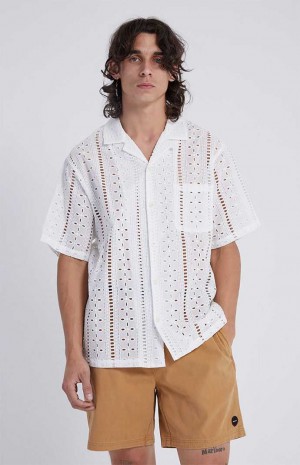 Pánské Košile PacSun White Eyelet Resort Oversized Button Down | 76WTUOZRM