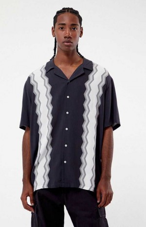 Pánské Košile PacSun Zigzag Stripe Woven Camp Černé | 62DKGWPRS