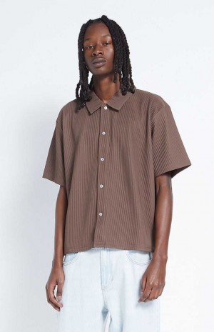 Pánské Košile PacSun Žebrovaný Woven Button Down Hnědé | 74UGLJSDX