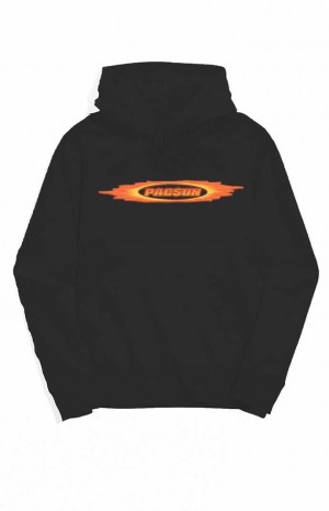 Pánské Mikina s Kapucí PacSun Black Flames Logo Černé | 97XEUONCK