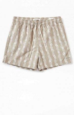 Pánské Svetry PacSun Flower Stripe 4.5" Swim Trunks Hnědé | 48WDRTUSY