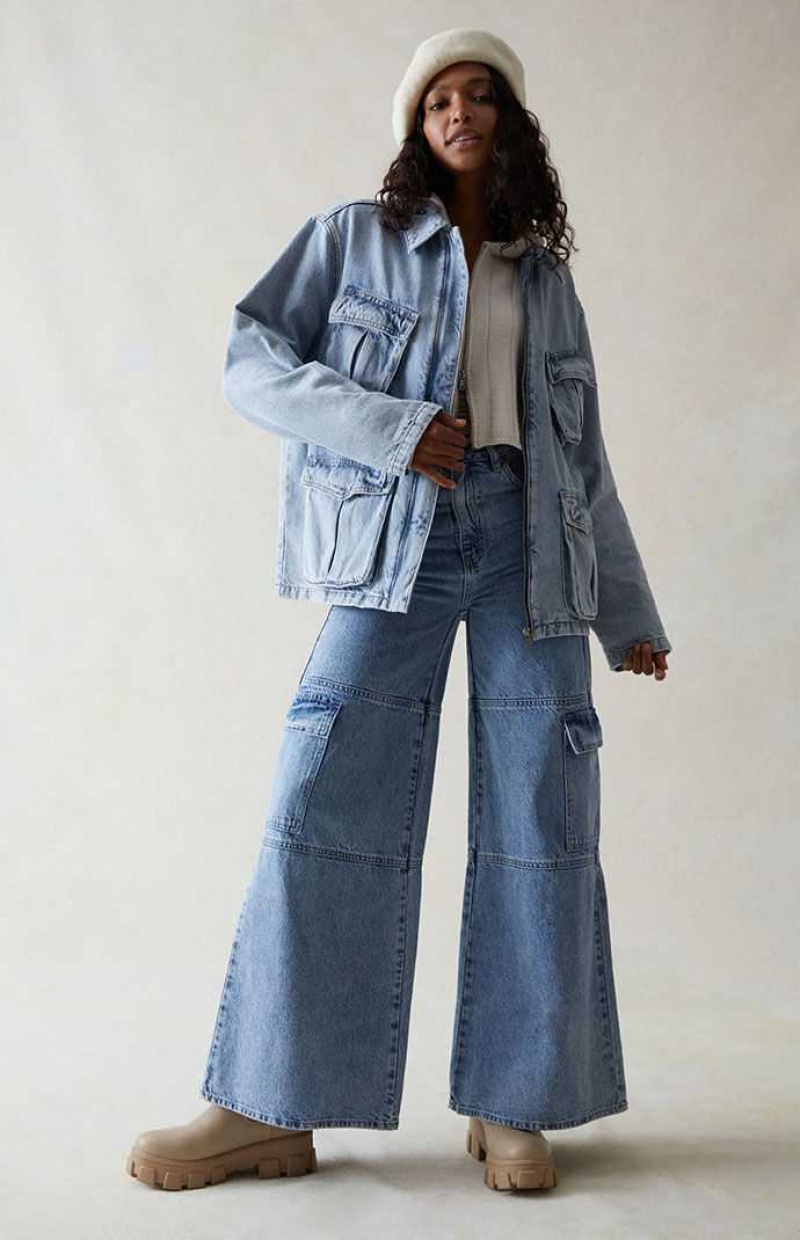 Dámské Bundy PacSun Denim Cargo Workwear Indigo | 19KRJZXYS