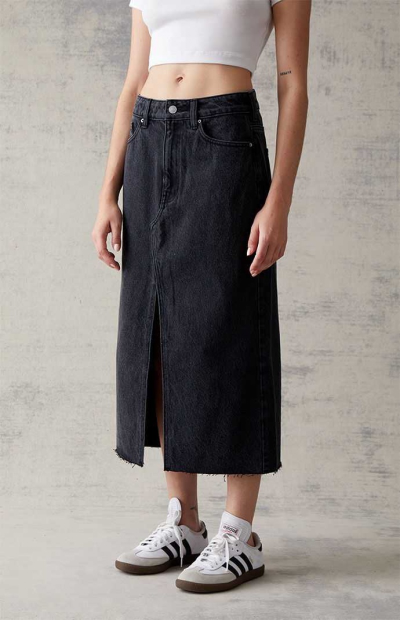 Dámské Kalhoty PacSun Black Denim Midi Skirt Černé | 58CTEFDGO