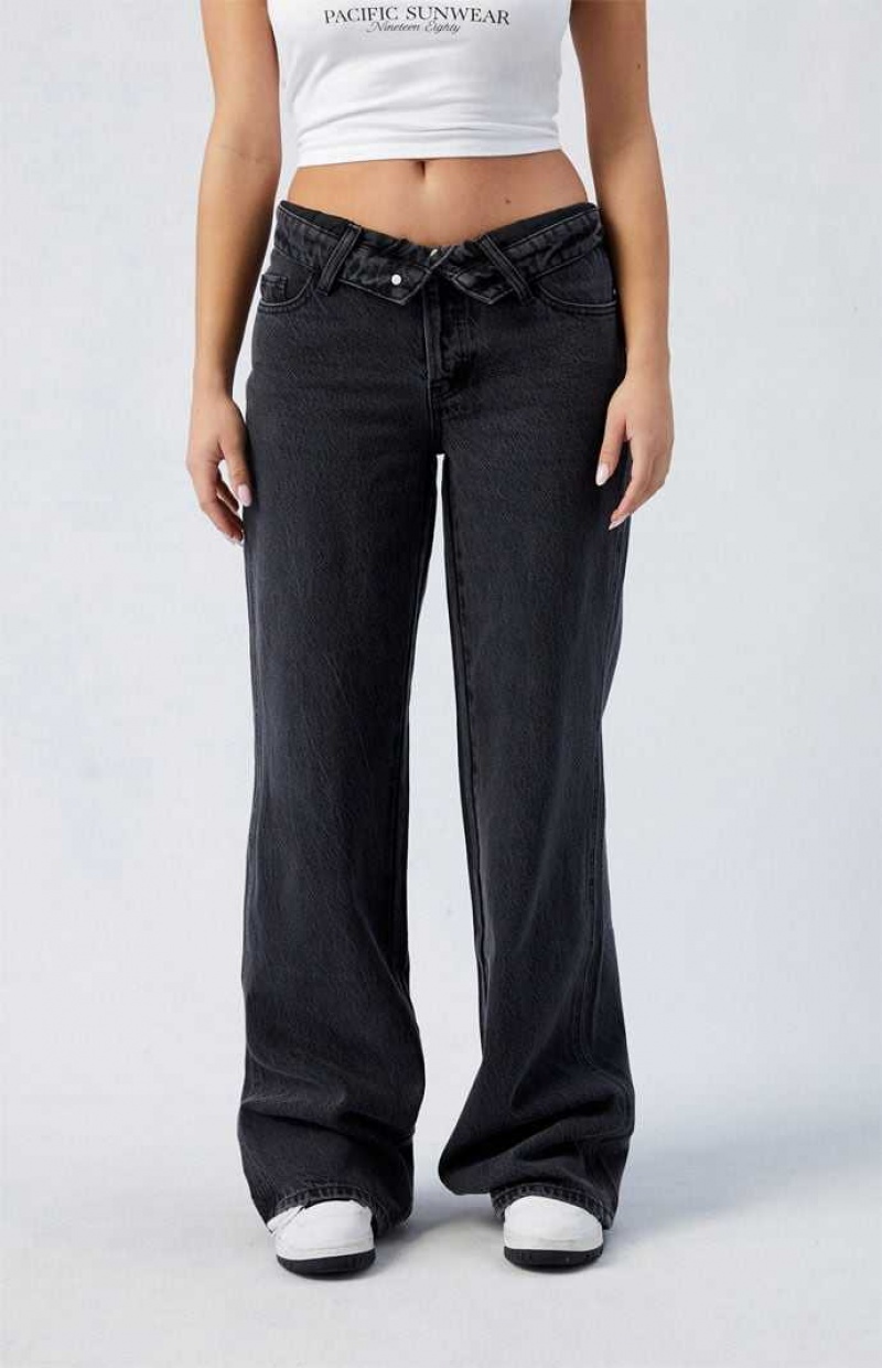 Dámské Kalhoty PacSun Black Fold-Over Casey Low Rise gy Indigo | 24EGPCXSW