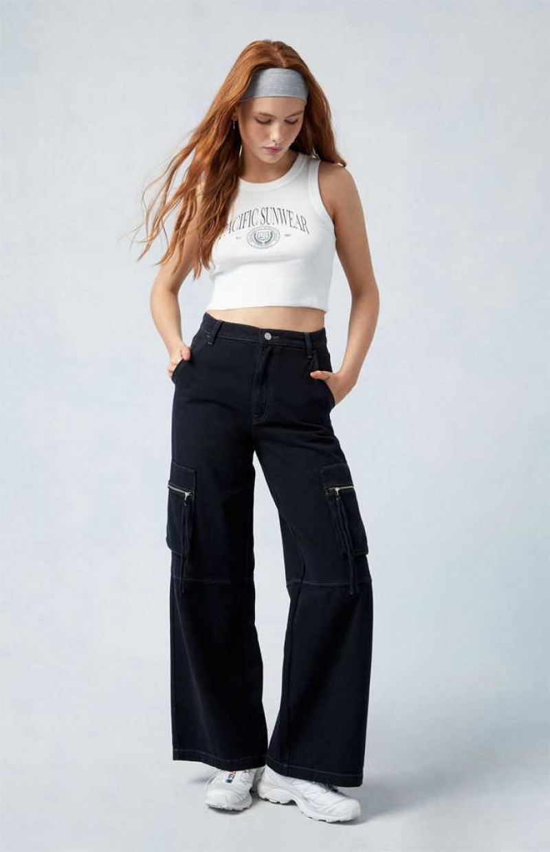 Dámské Kalhoty PacSun Black High Waisted Široké Leg Cargo Černé | 59UFIZXWC