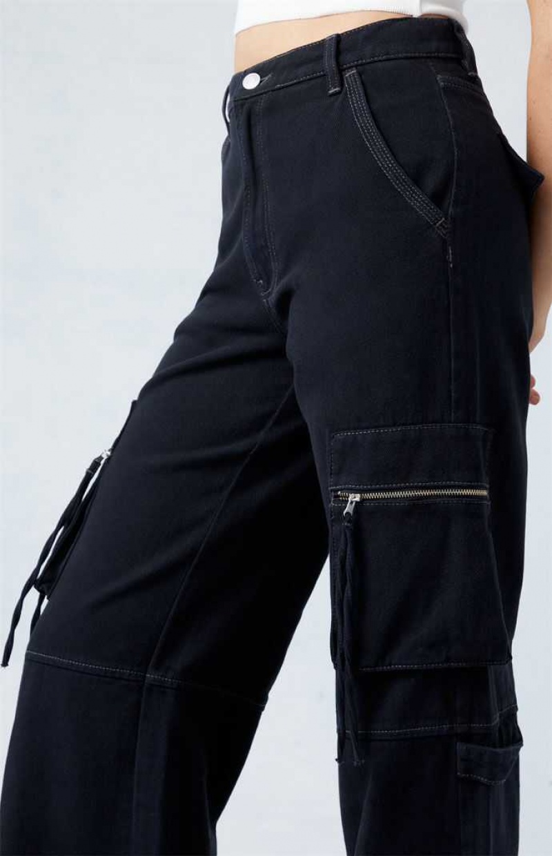 Dámské Kalhoty PacSun Black High Waisted Široké Leg Cargo Černé | 59UFIZXWC