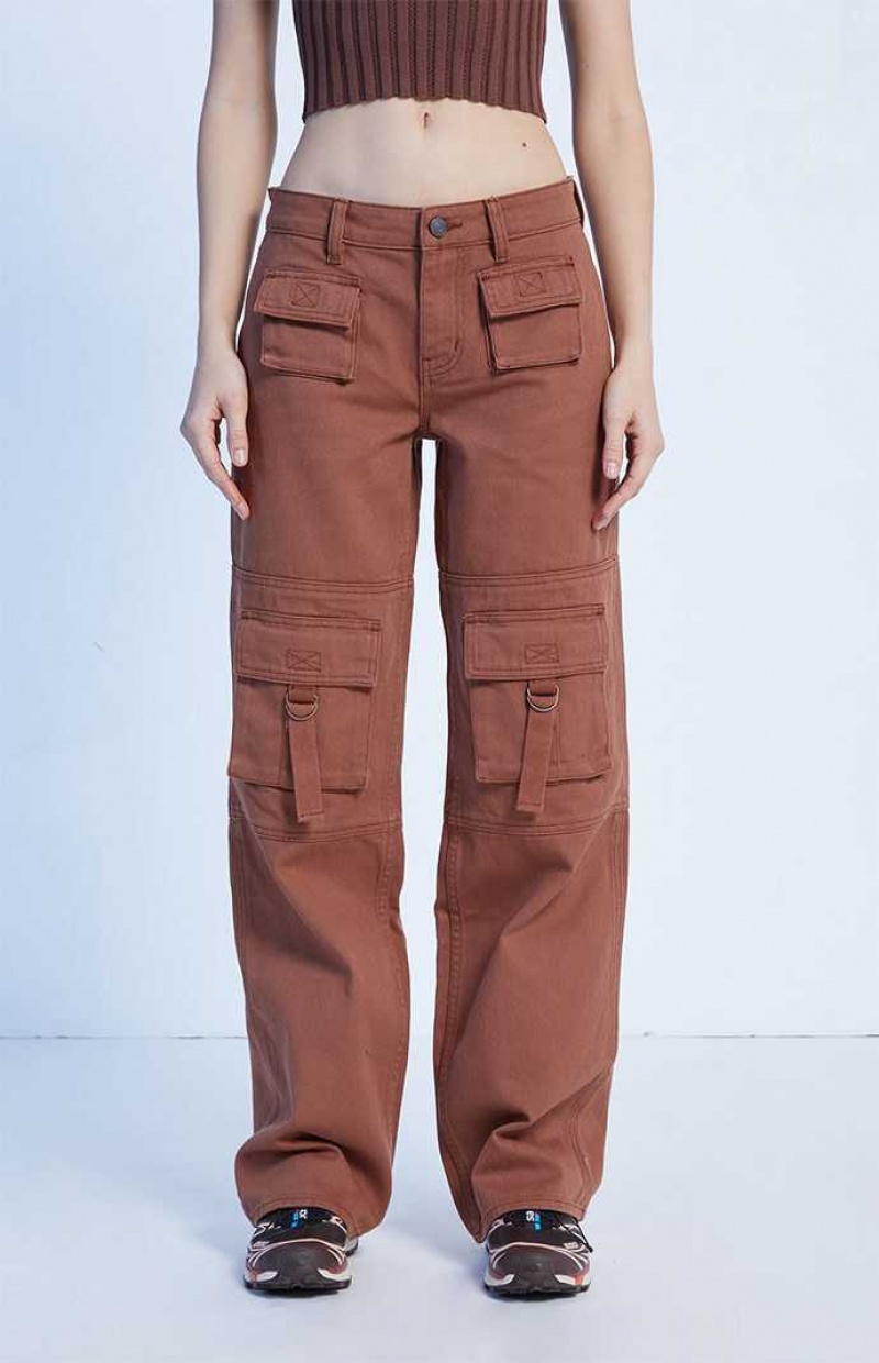 Dámské Kalhoty PacSun Brown Low Rise Utility Cargo Hnědé | 75ZIPVMDT