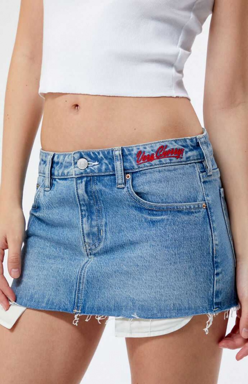 Dámské Kalhoty PacSun Coca Cola By Cherry Coke Low Rise Micro Denim Mini Skirt Indigo | 30HBRQSCV