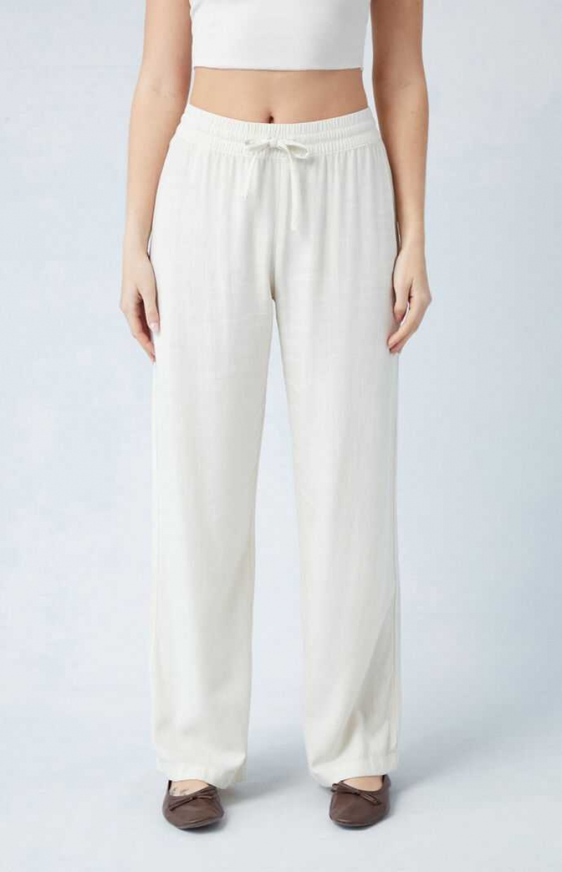 Dámské Kalhoty PacSun Cream Linen Pull-On Krém | 27QGXFLVR