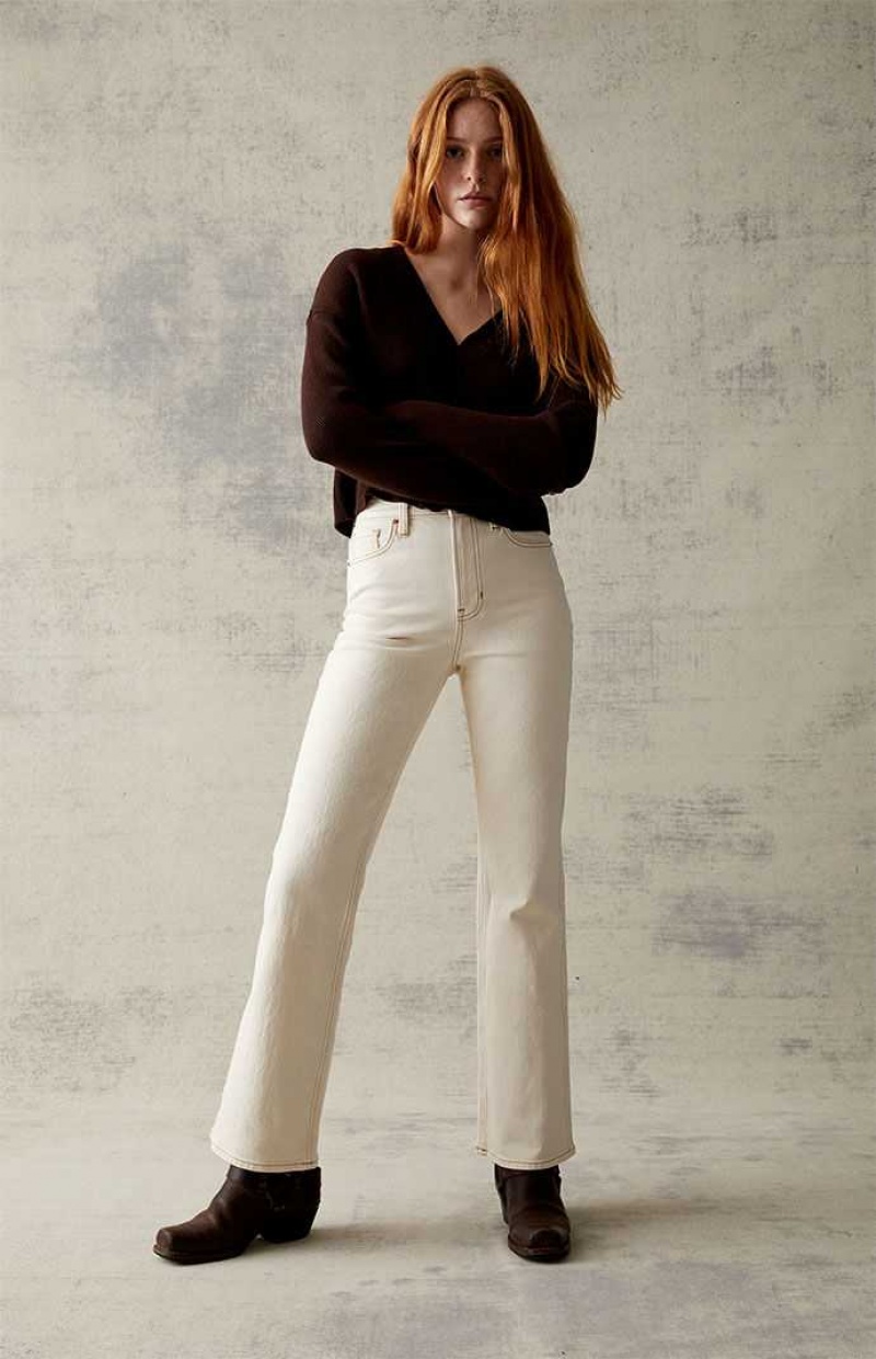 Dámské Kalhoty PacSun Cream Stretch High Waisted Bootcut Krém | 04EKICAYB