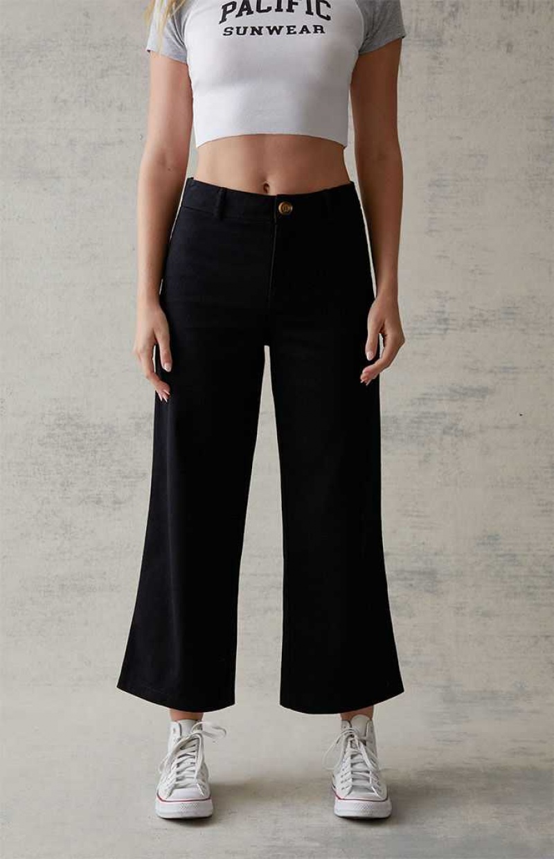 Dámské Kalhoty PacSun Cropped Flare Černé | 94UBHKPTR