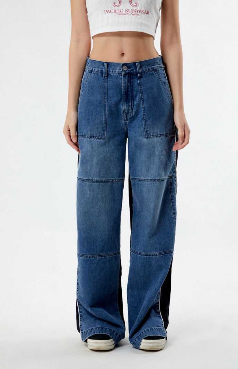 Dámské Kalhoty PacSun Denim Nylon Low Rise gy Track Blankyt Černé | 87LUHCJWV