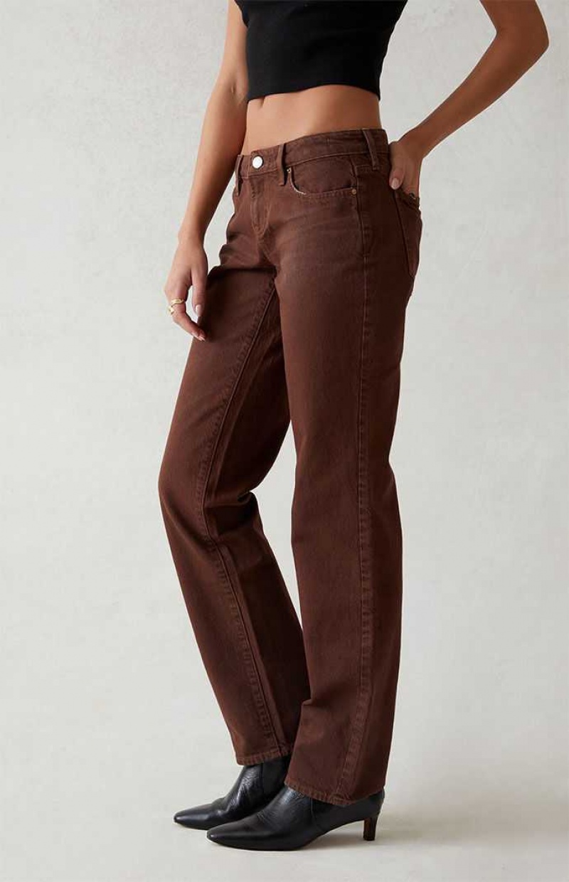 Dámské Kalhoty PacSun Eco Brown Low Rise Rovný Leg Hnědé | 16FWRHDXL