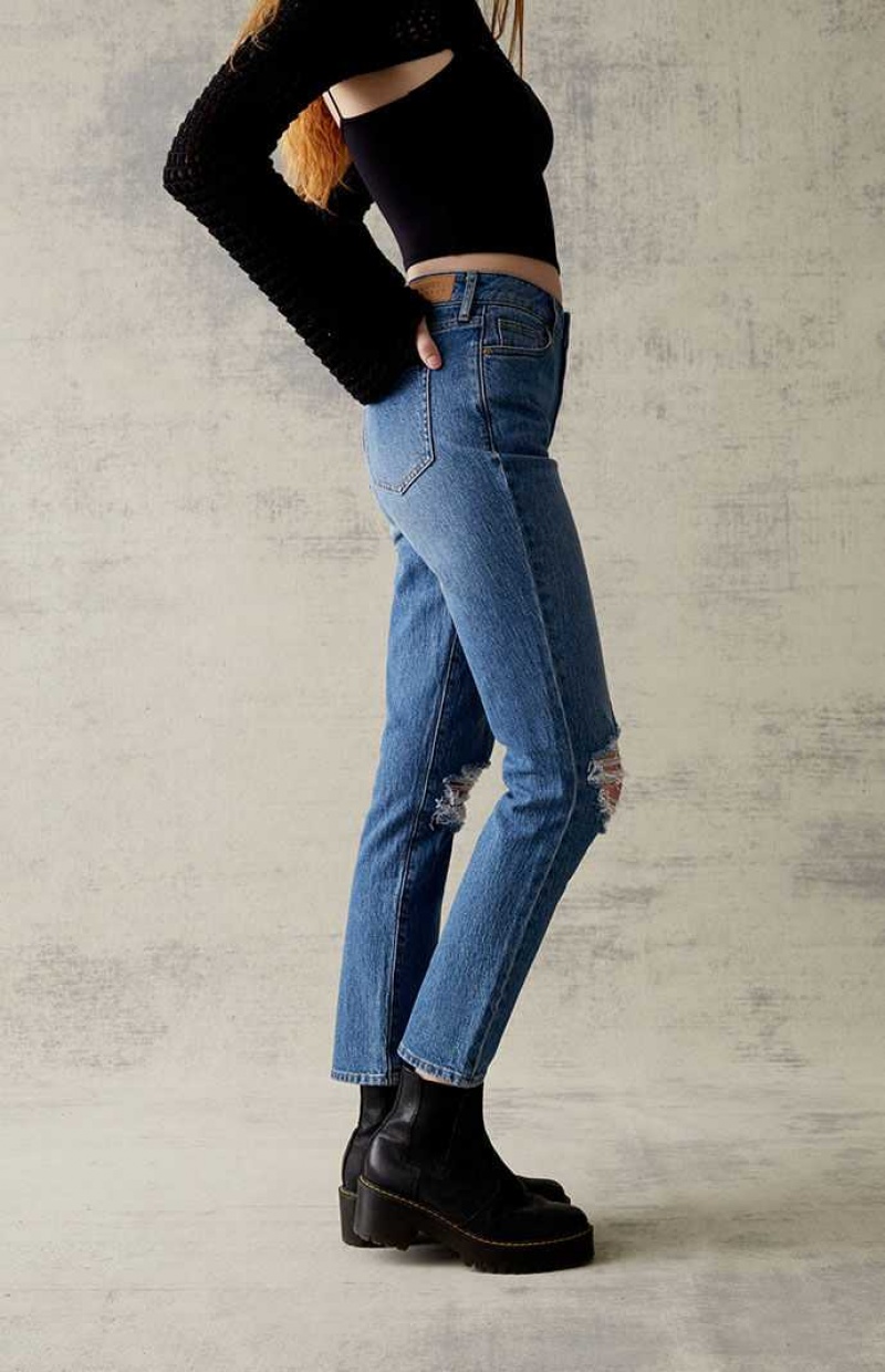 Dámské Kalhoty PacSun Eco Dark Blue Stretch Ripped Mom Indigo | 80UEJWVHR