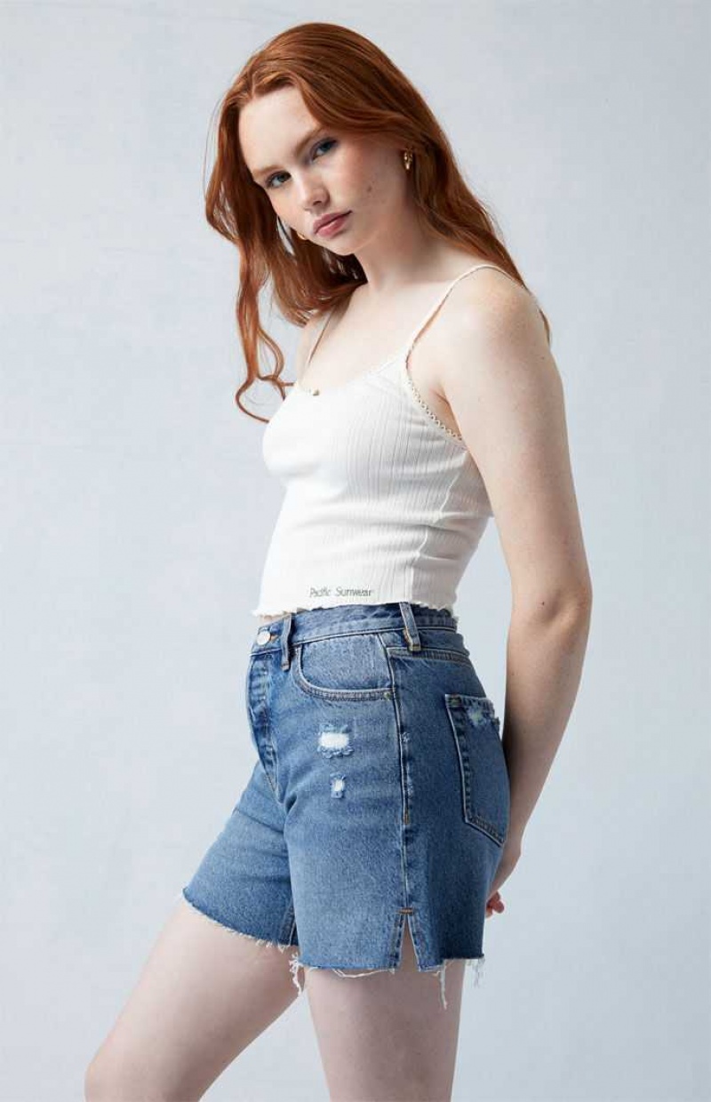 Dámské Kalhoty PacSun Eco Dark Indigo Ripped High Waisted Relaxed Jorts Indigo | 69HGOZMJF