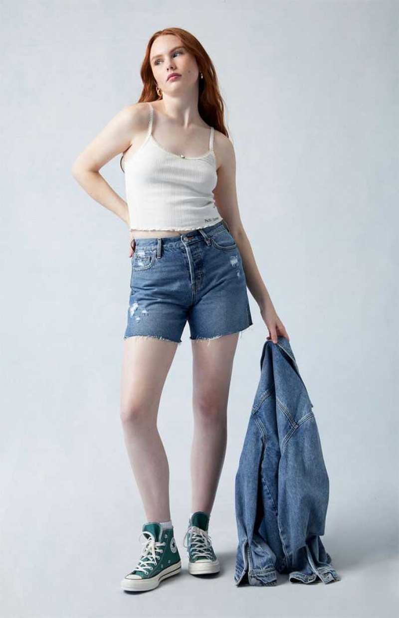 Dámské Kalhoty PacSun Eco Dark Indigo Ripped High Waisted Relaxed Jorts Indigo | 69HGOZMJF